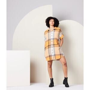 #4p-‎ KNOWN SUPPLY AMARIS FLANNEL DRESS APRICOT PLAID-NWOT- SZ:Small